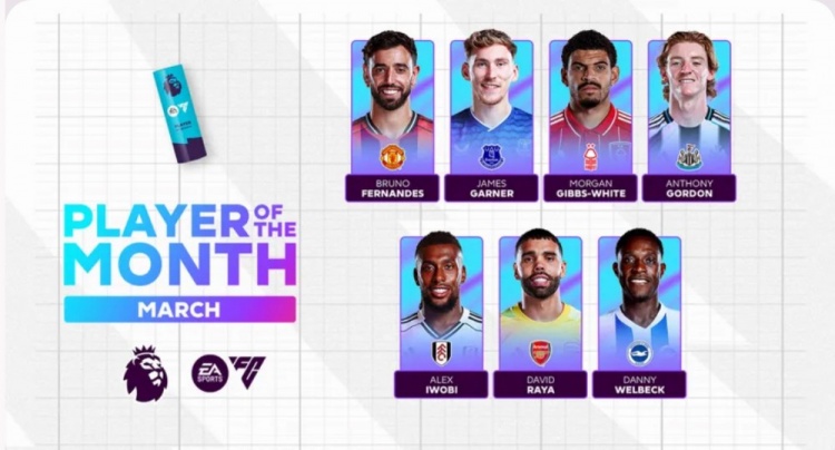 英超3月最佳球员候选：B费、拉亚、维尔贝克、安东尼·戈登在列