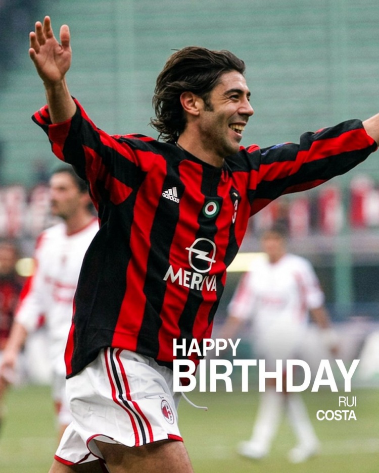 米兰祝鲁伊·科斯塔54岁生日快乐,效力期间出战192场11球45助