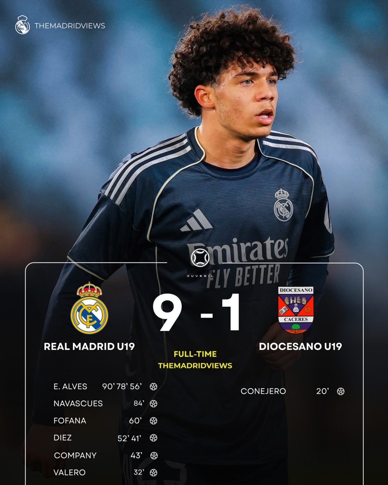 才16岁！马塞洛儿子恩佐代表皇马U19上演帽子戏法，球队9-1大胜