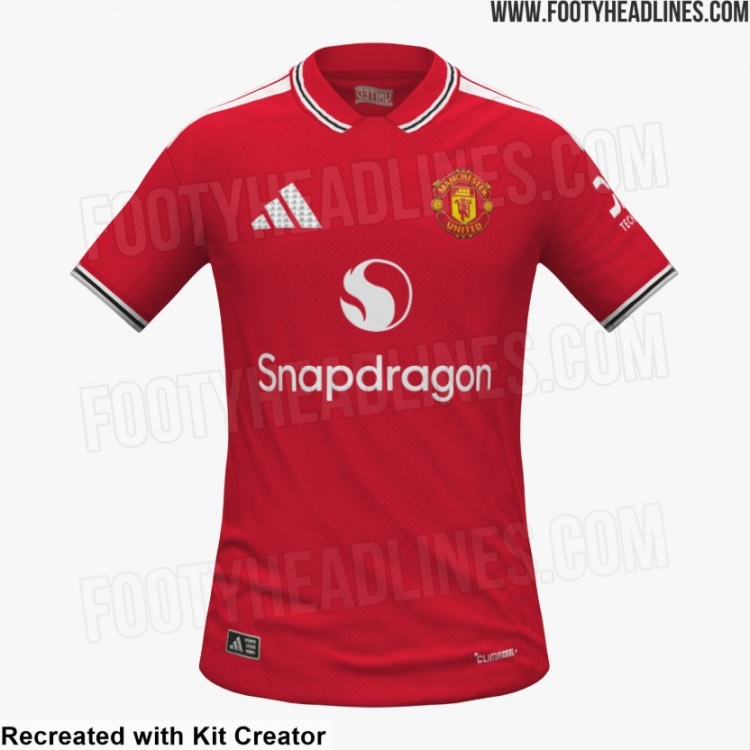 曼联下赛季主场球衣谍照：衣领和袖口为条纹设计，致敬70年代球衣