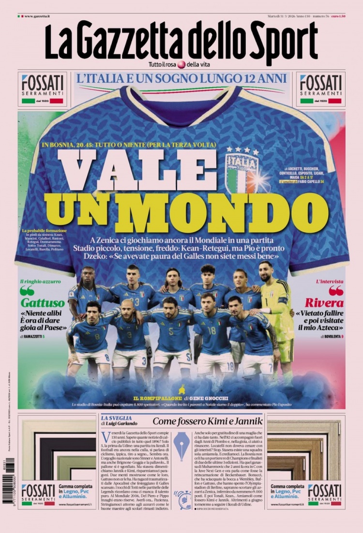 米体头版:一个长达12年的梦,意大利值得一届世界杯